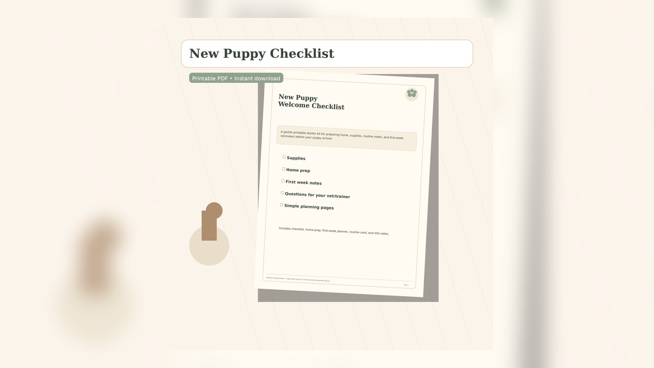 New Puppy Checklist printable PDF cover preview