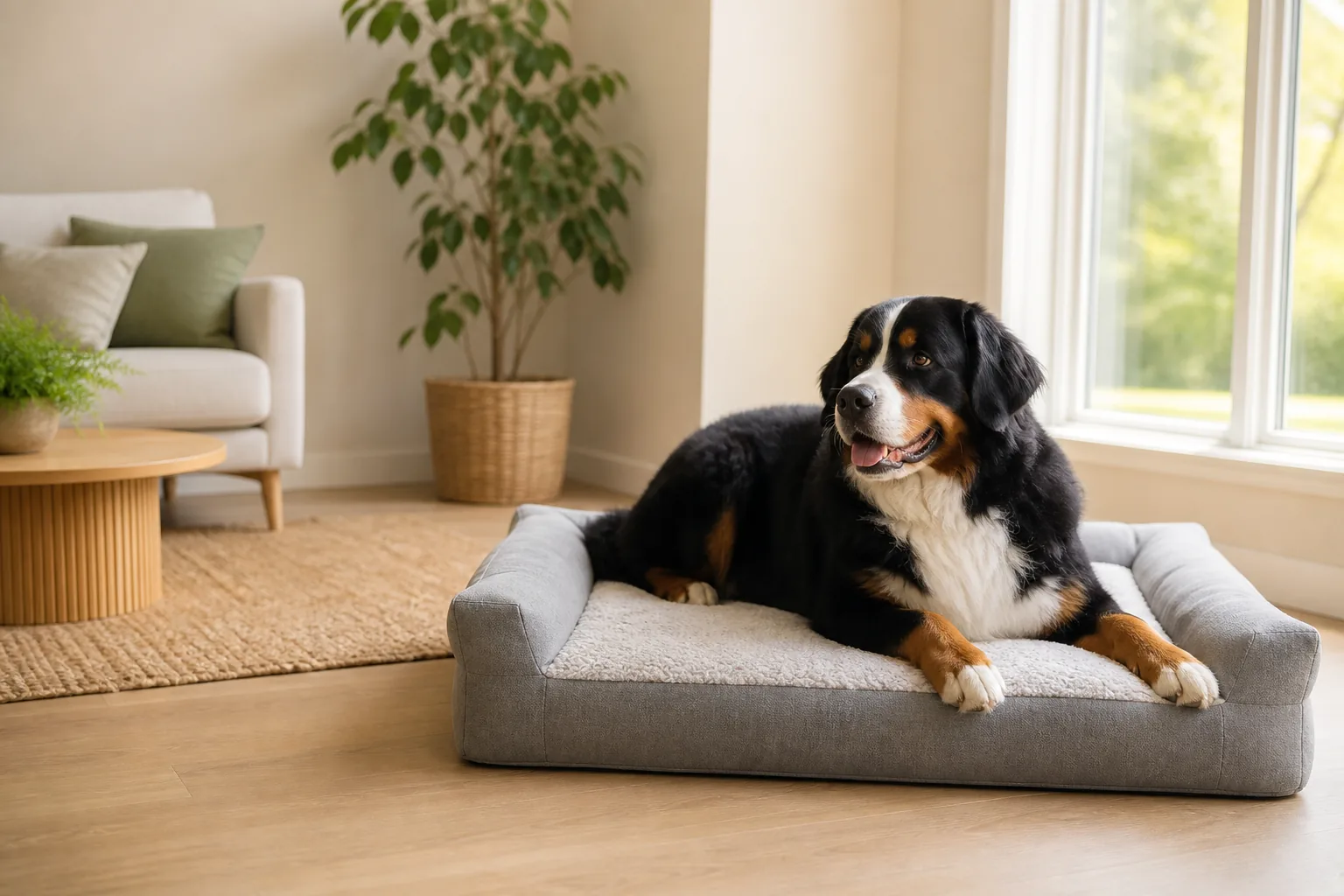 Best Washable Dog Beds for Large Dogs: large dog resting on a washable dog bed.