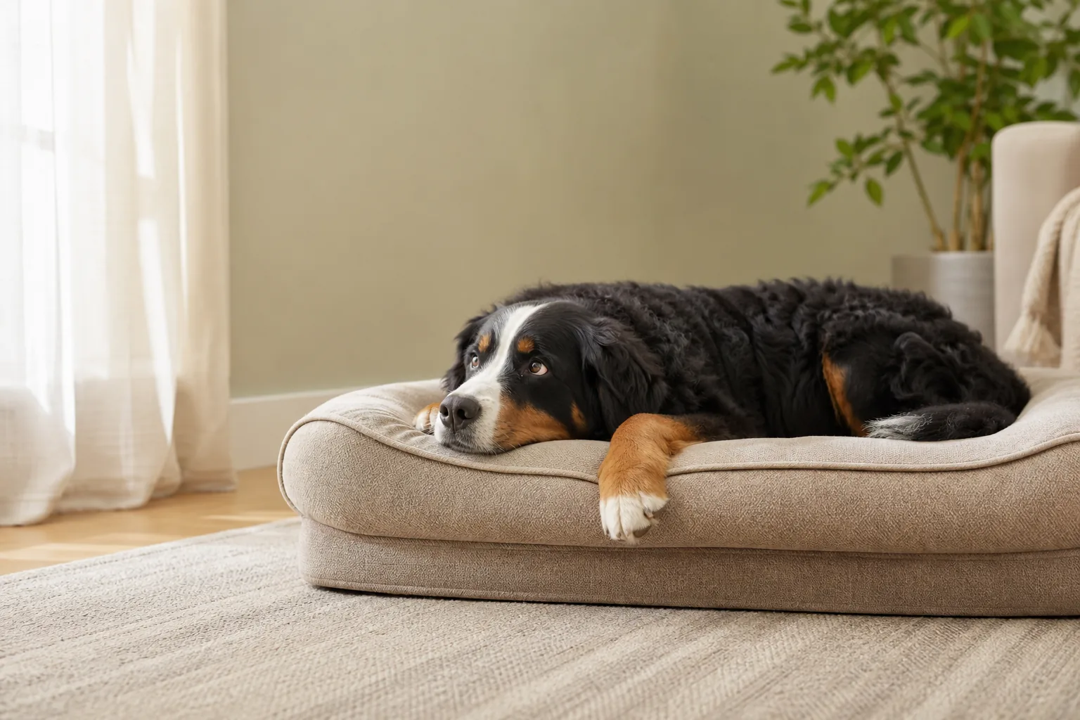 Orthopedic Dog Beds for Large Dogs: What Support Actually Matters?: large dog relaxing on a supportive dog bed.