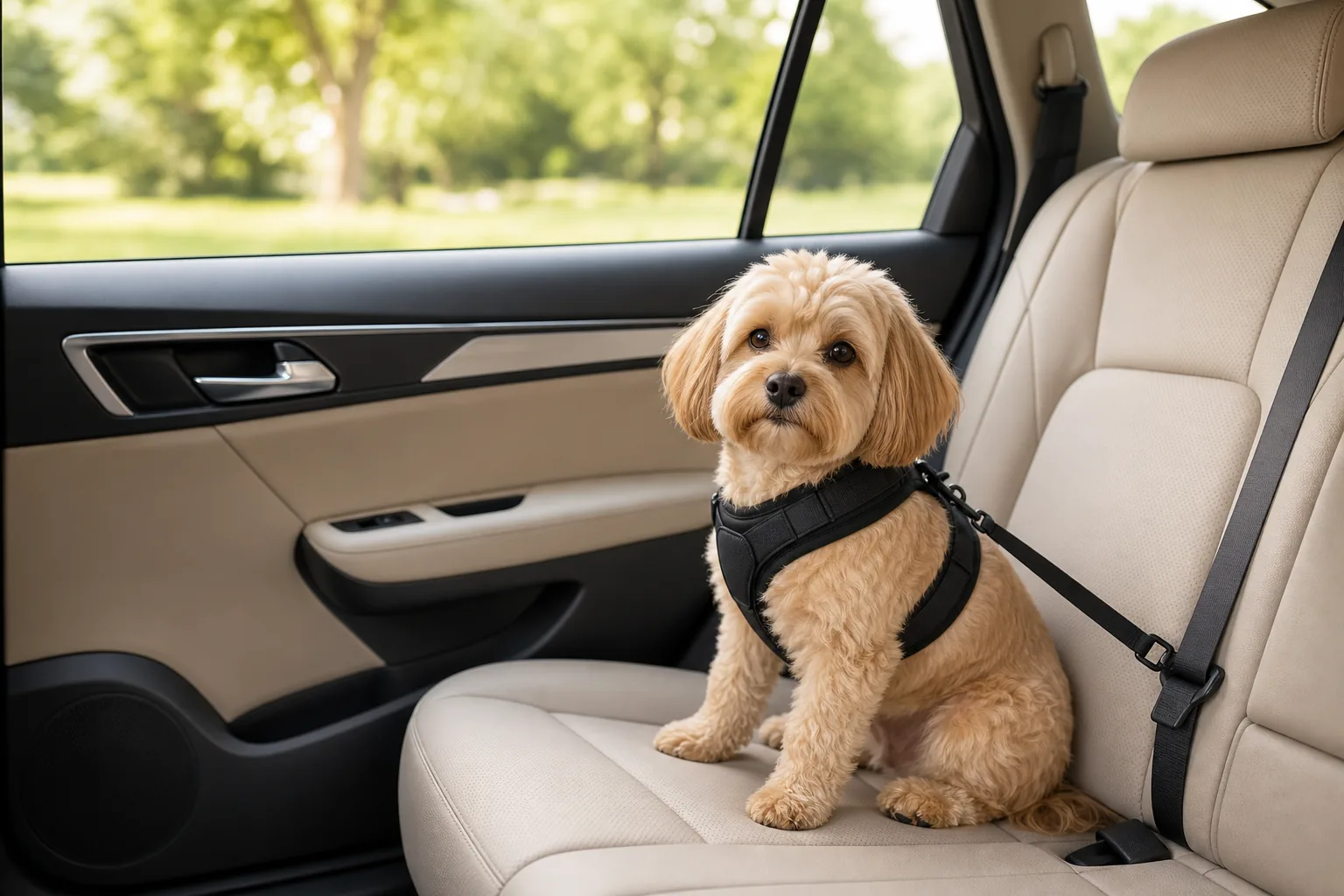 Best Dog Car Harnesses for Small Dogs: Safety and Fit Guide: small dog in a rear-seat travel harness scene.