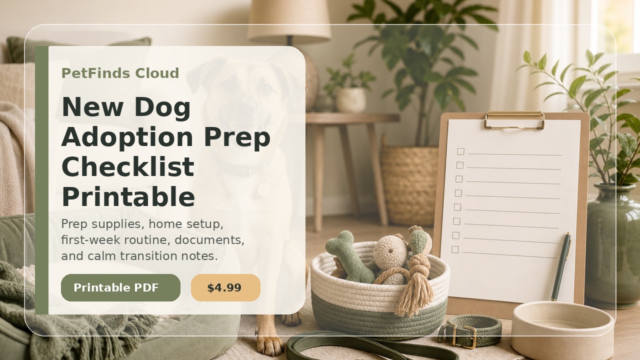 New Dog Adoption Prep Checklist Printable | PetFinds Cloud Printable printable product cover