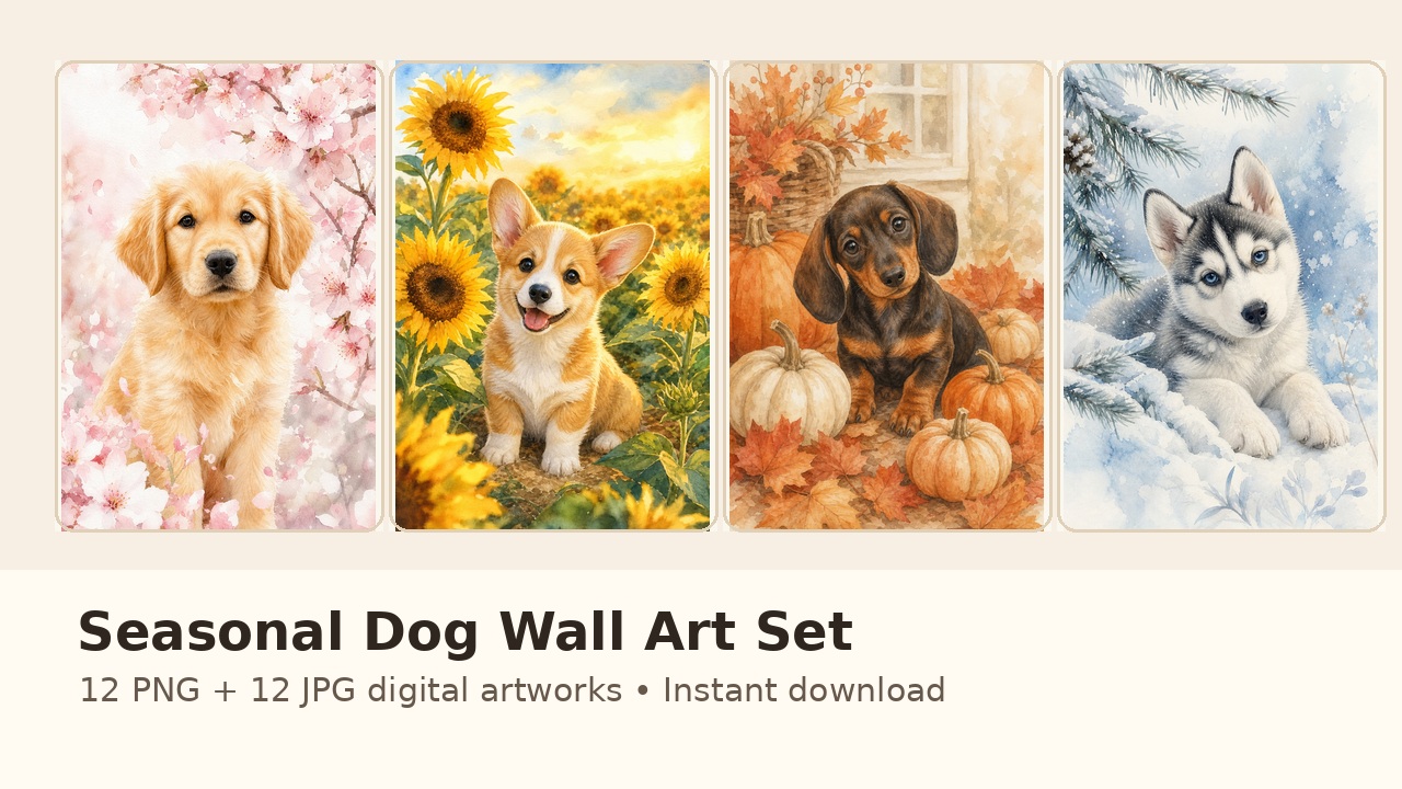 Seasonal Dog Wall Art Set | PetFinds Cloud Digital Art digital art product cover